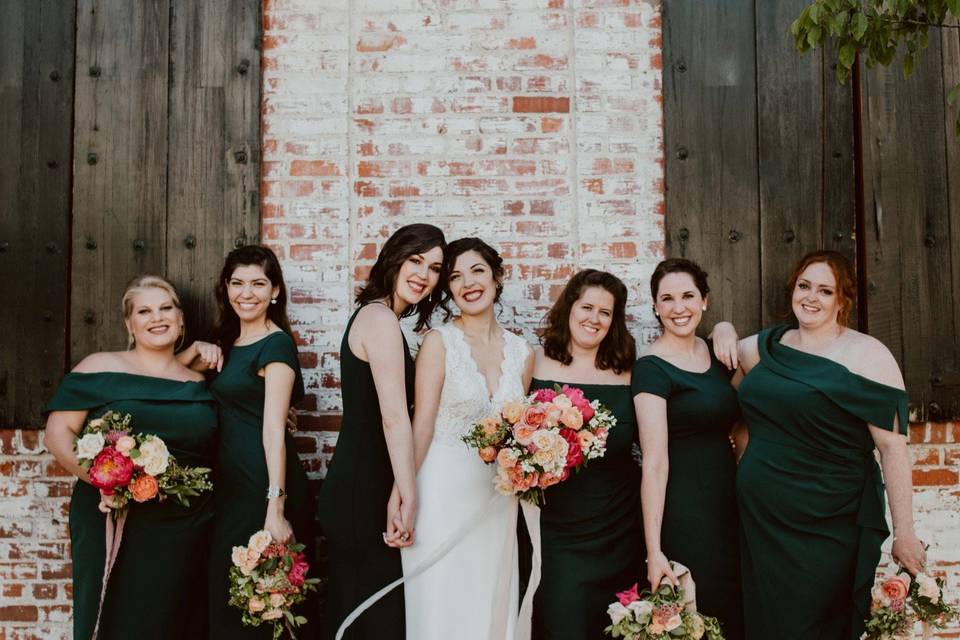 Wedding party with backdrop