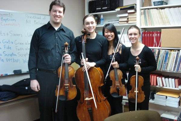 Backstage before performing at a local church.