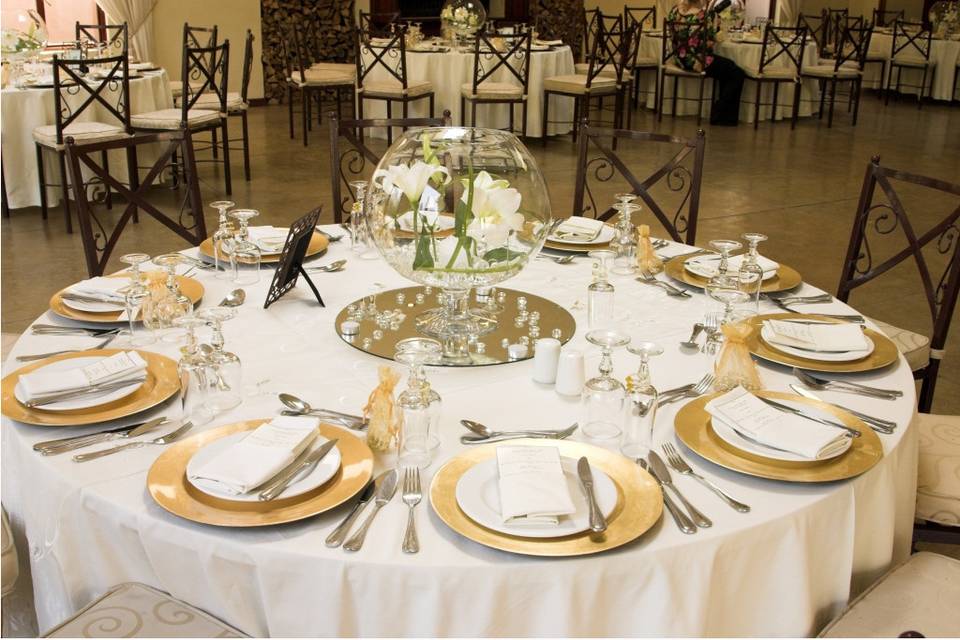 Table setup with flower centerpiece