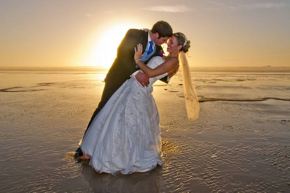 Bride and groom on the beach