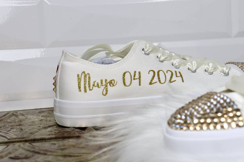 Gold writing shoes