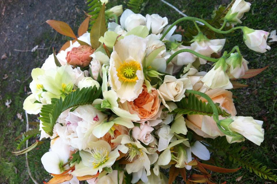 Delicate Spring Bridal bouquet with anemones and sweet peas