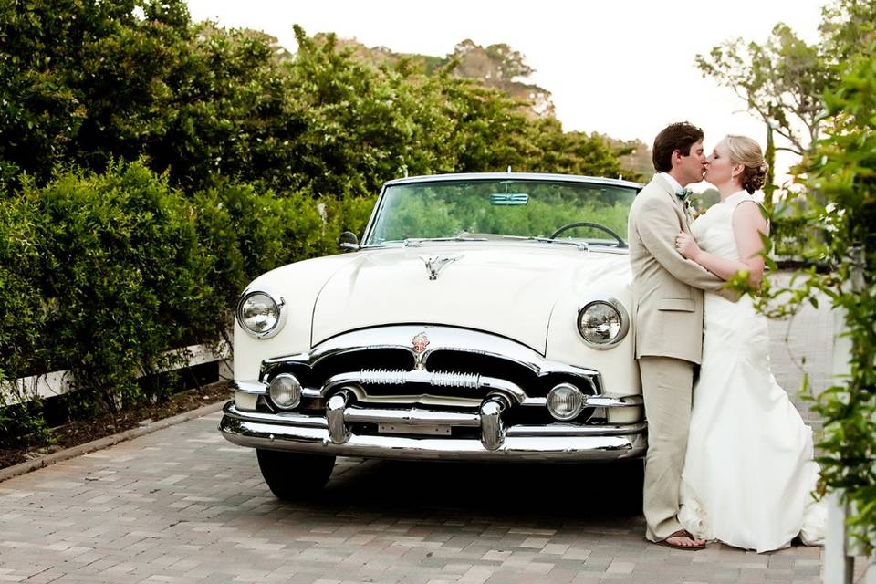 Bride and groom kissing