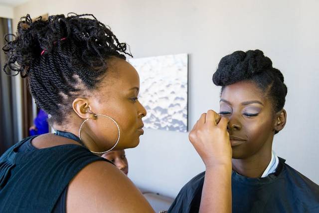 Bride and makeup artist