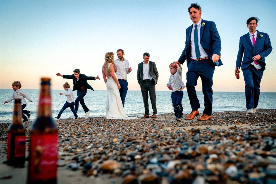 Guests at a beach wedding