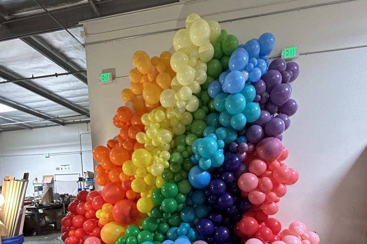 Organic rainbow wall installation