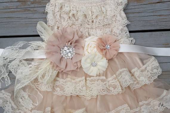 Burlap Lace Flower Girl Dress