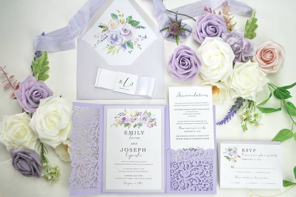 :avender Lilac Wedding Invite
