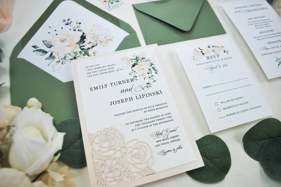 Green Blush Floral Invitation