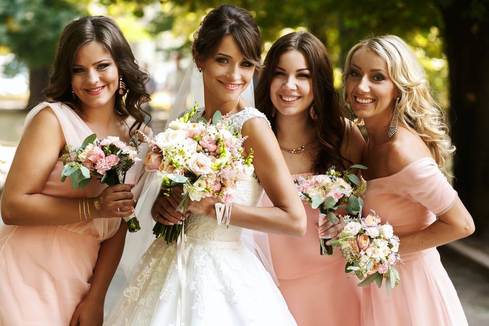 Bride and her bridesmaids