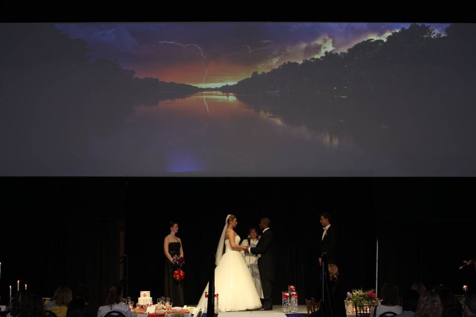 Ballroom wedding with full screen