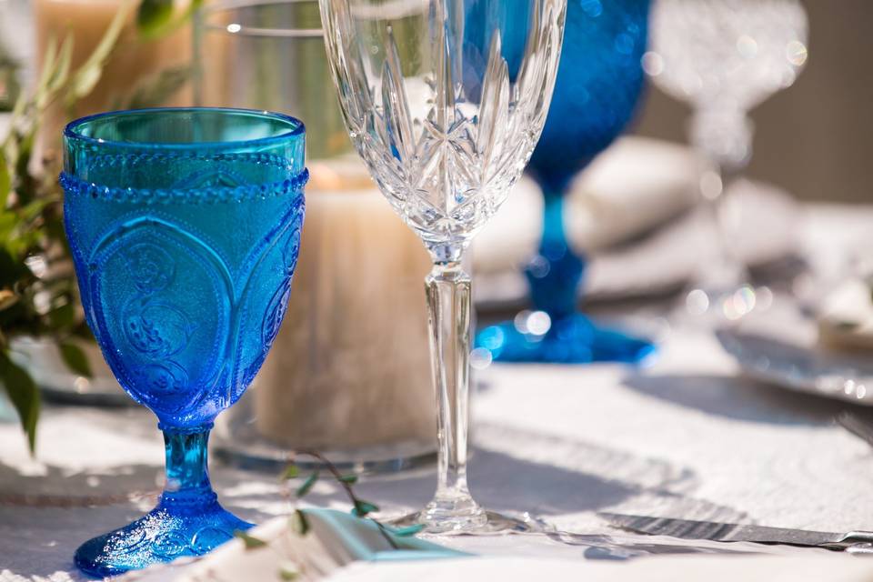 Dark Blue Goblets with Wine