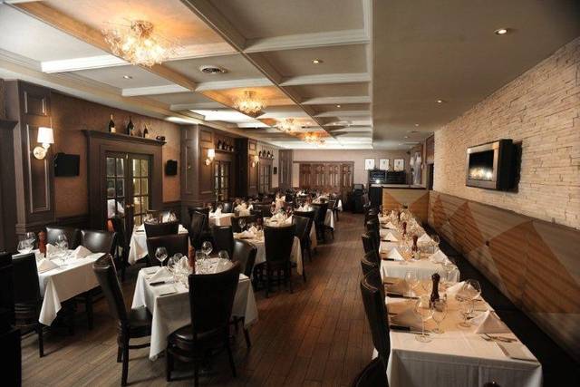 Warmly lit dining hall