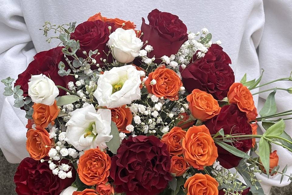 Orange and heart roses