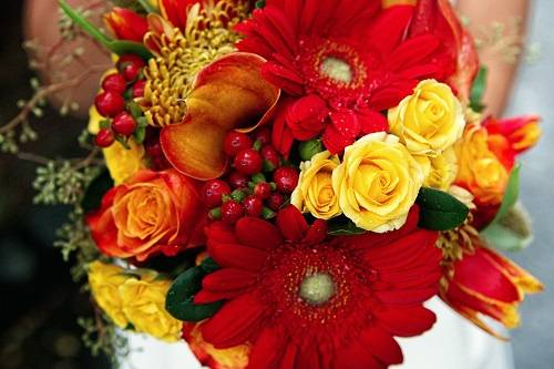 Red gerbera bridal bouquet