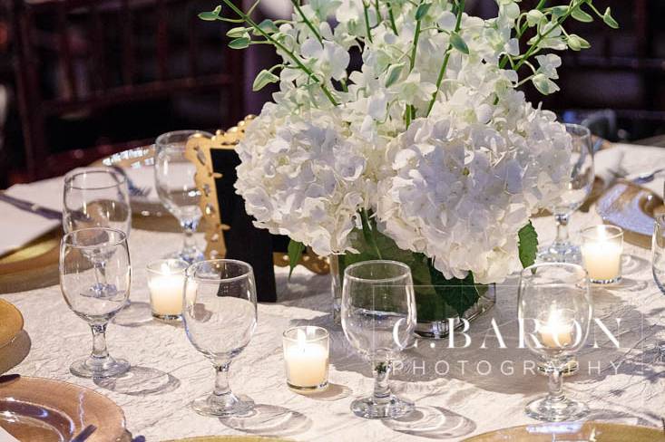 Table setting and floral centerpiece