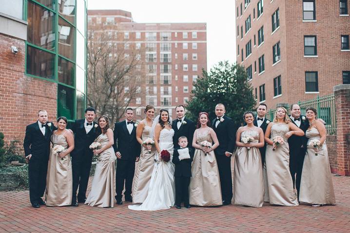 The bridal party outside