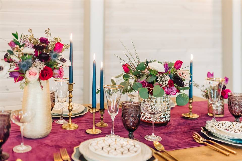Tablescape with pinks and bright colors
