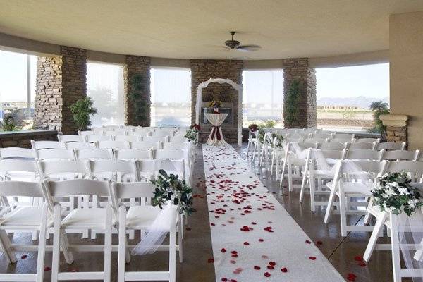 The Avondale Terrace is the perfect outdoor setting for wedding ceremonies of up to 100 guests.  The stone fireplace and columns are perferct for pictures.