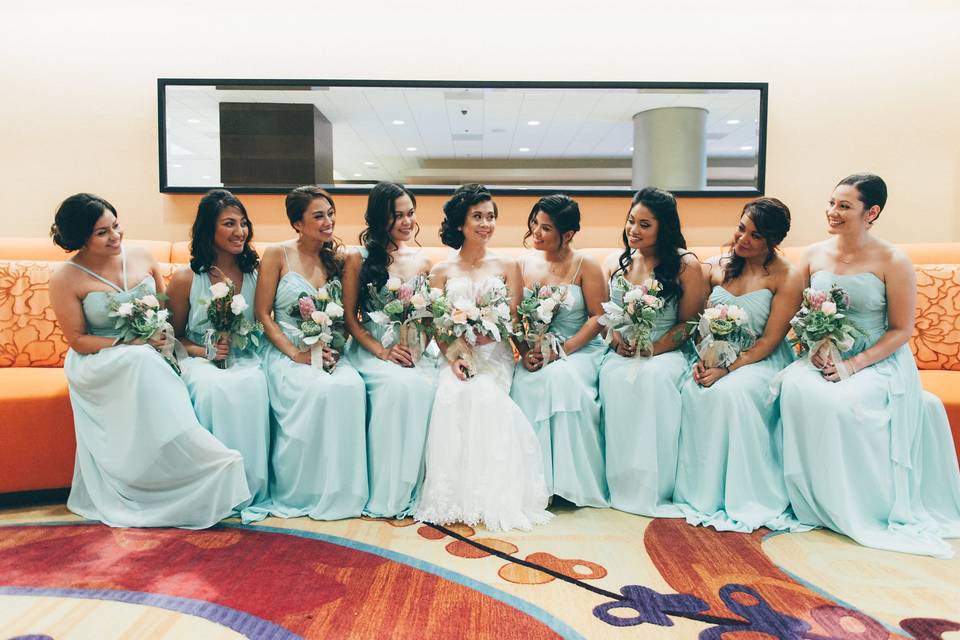 Bride and her bridesmaids