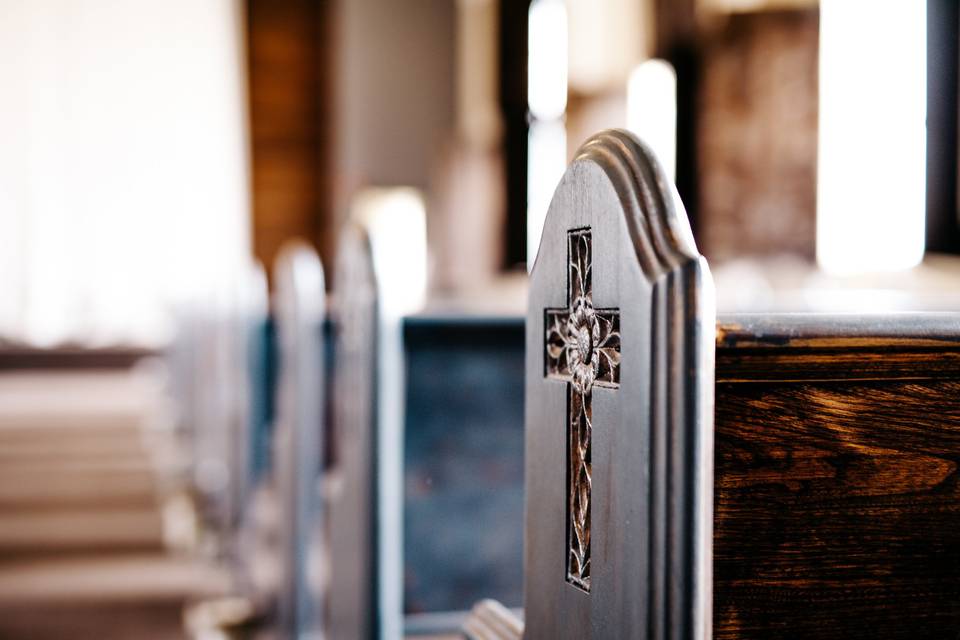 Vintage Pews in Sanctuary