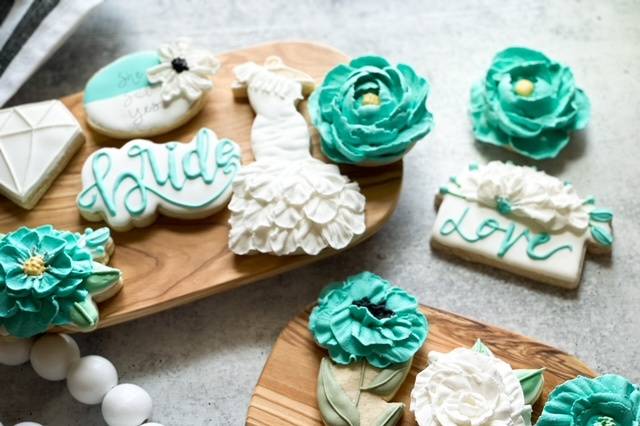 Turquoise wedding cookie favors