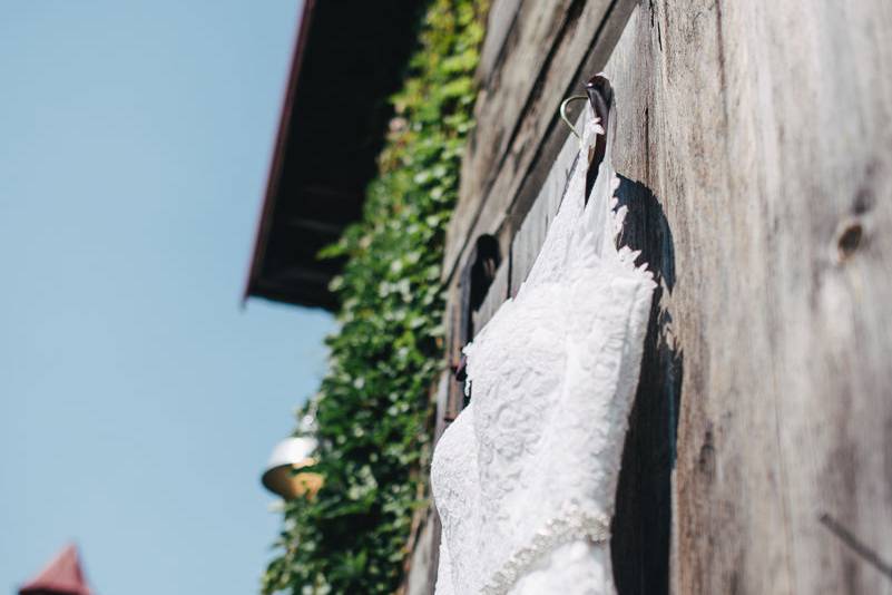 Bride's dress hanging