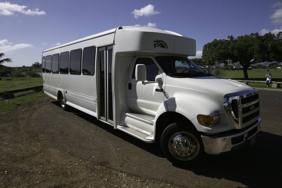 Front view of luxury bus