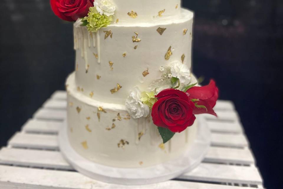 3 Tier With Drip and Gold Leaf