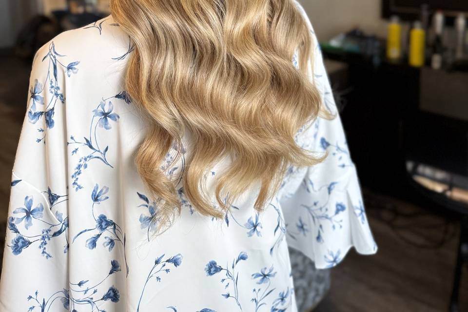 Soft Hollywood waves half up