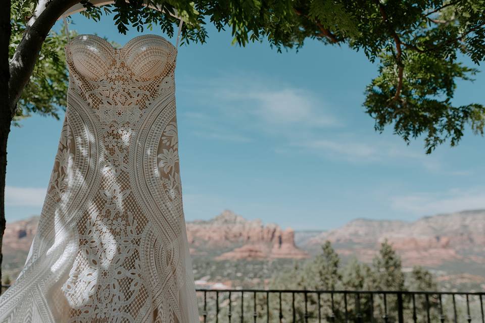 Gown details with a view