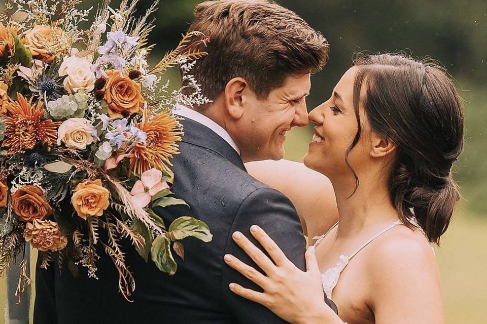 Rust and blue bridal bouquet