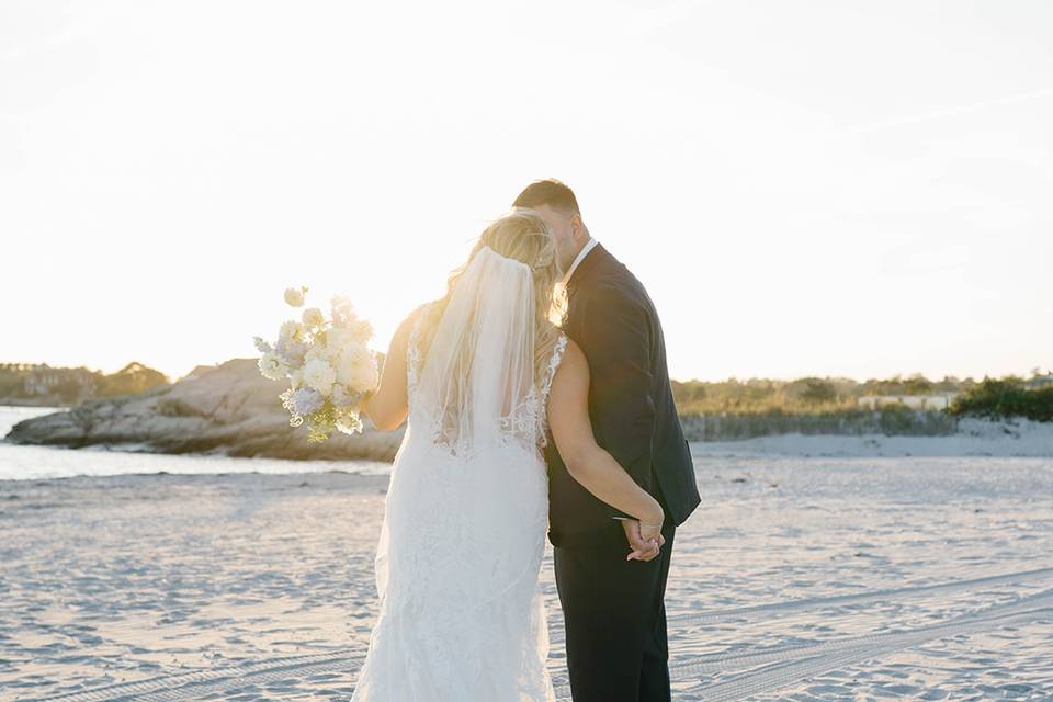Beach wedding at sunset