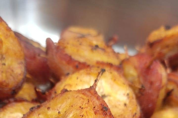 Plantain wrapped with bacon