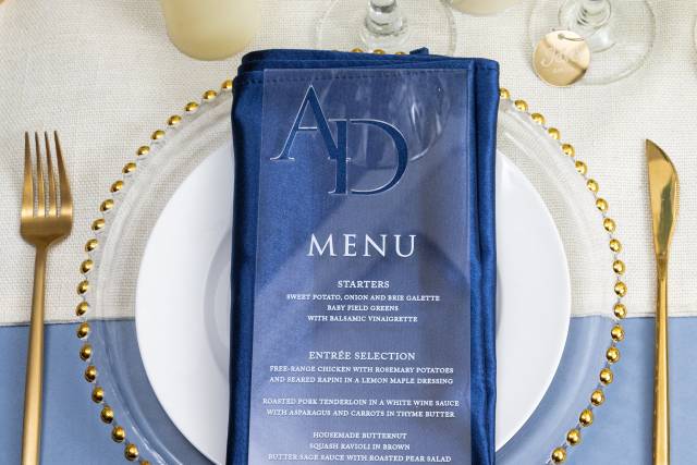 Clear acrylic menu card
