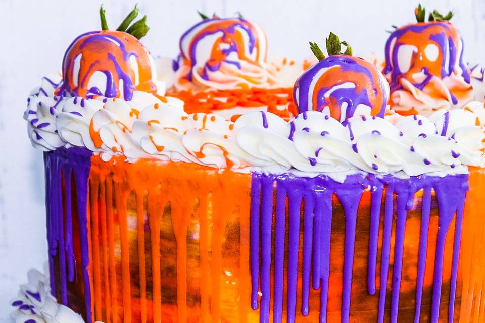 Purple & Orange Drip Cake