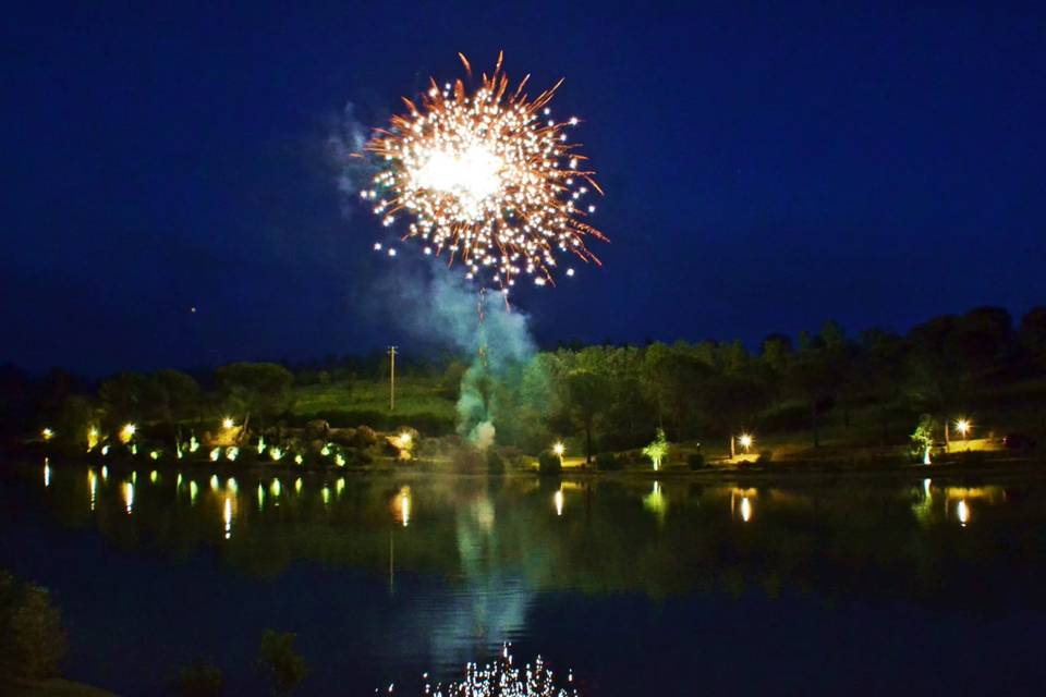 A bright display over a lake