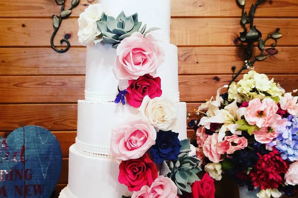 5-tier floral wedding cake