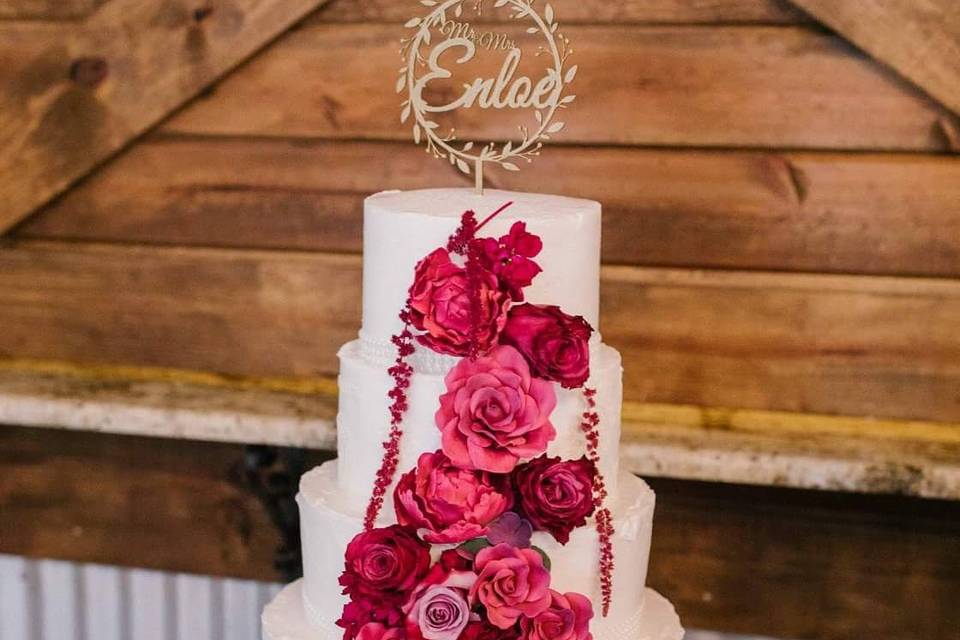 Pink floral wedding cake