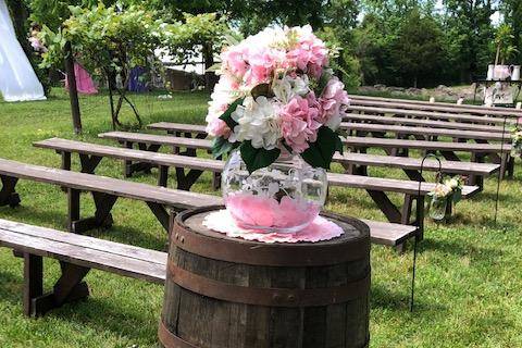 Whiskey Barrel & Flowers