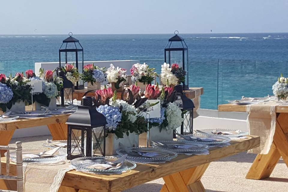 Table setup with centerpieces