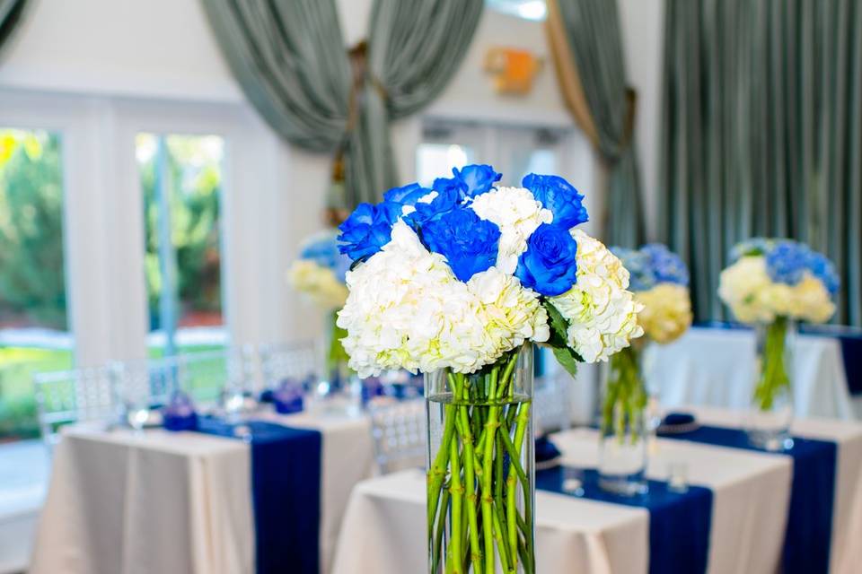 Blue Roses w/White Hydrangeas