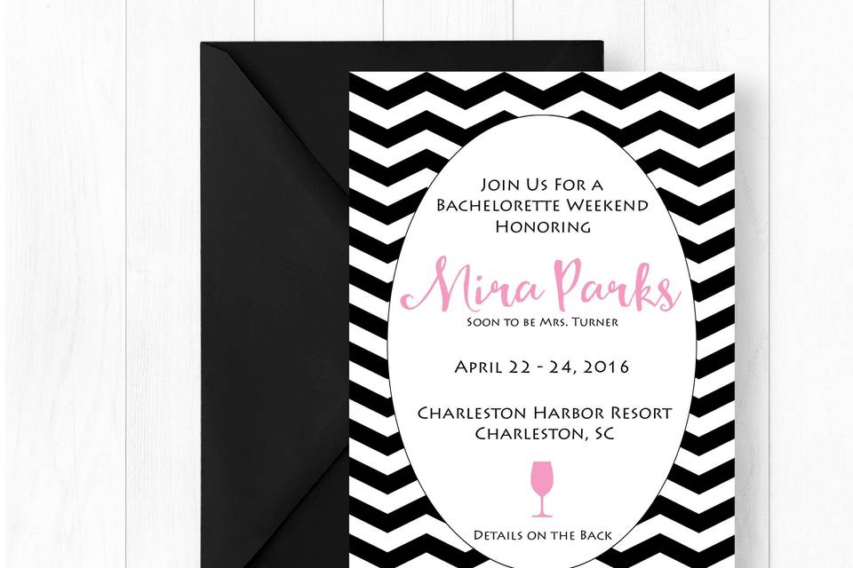 Black and Pink Bachelorette Party Invitation
Find more wedding shower invitations here: https://www.etsy.com/shop/PaperclutchShop