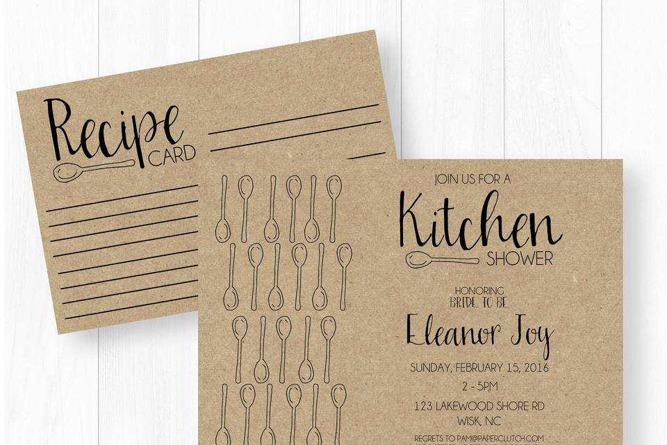 Kitchen Bridal Shower which includes a recipe card.
Find more wedding shower invitations here: https://www.etsy.com/shop/PaperclutchShop