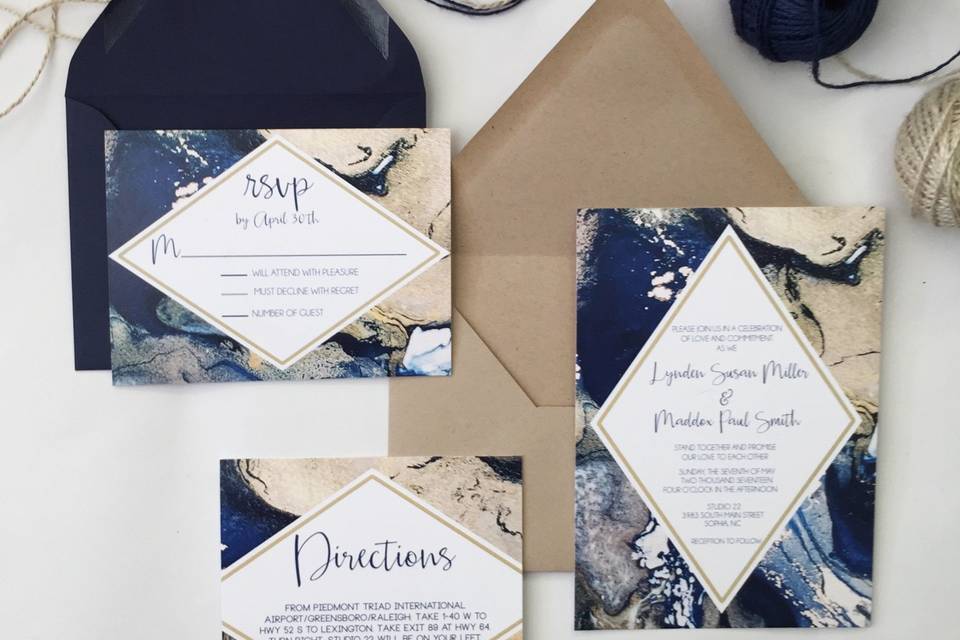 Marbled Blue Wedding Invitation Suite