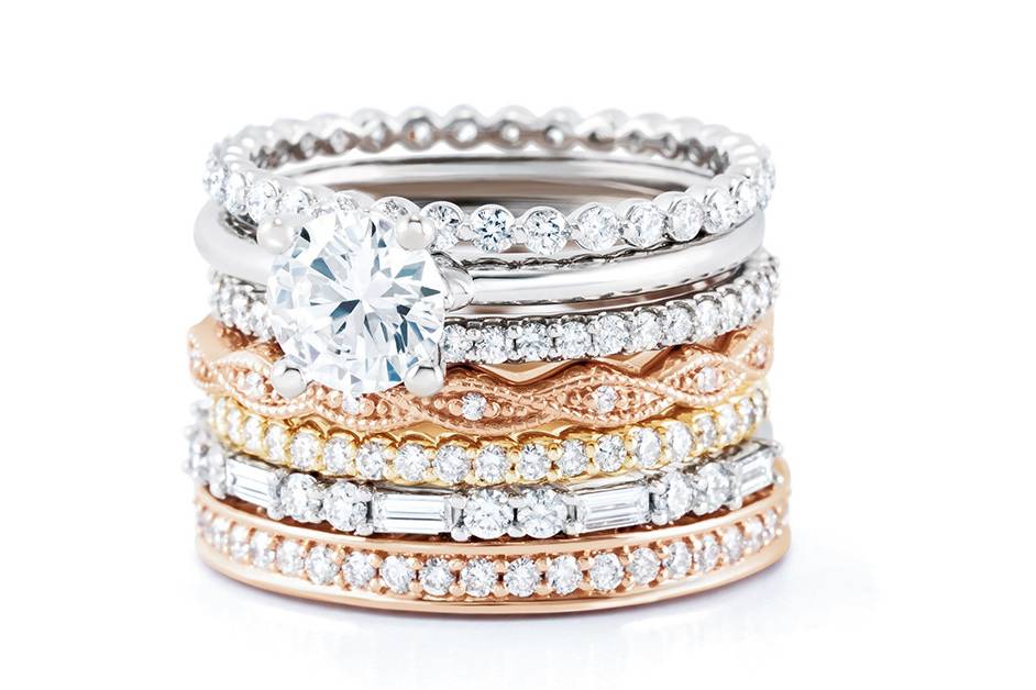 Stackable wedding bands & Side Stone Solitaire engagement ring