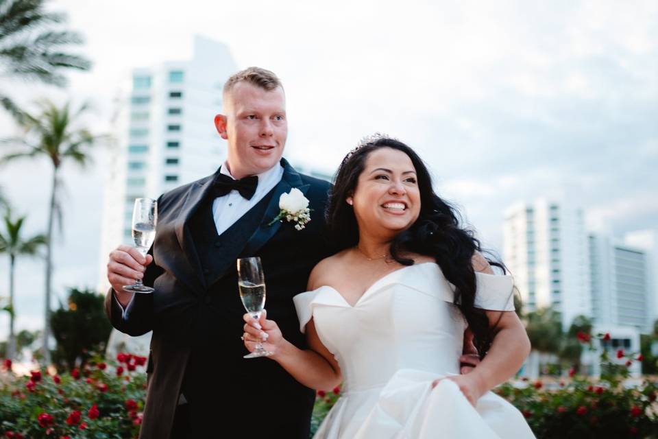 Couple holding champagne glass