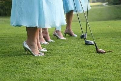 Dainty bridesmaids line up their best shot at the Hidden Creek Country Club.