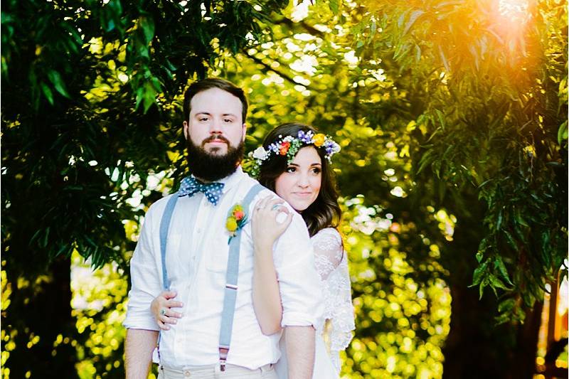 Bride,  groom and flowers