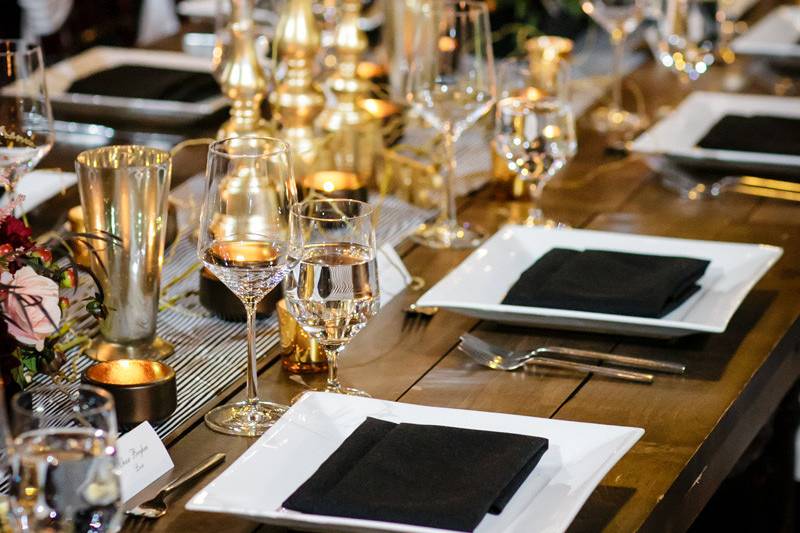 Table setup with decorated centerpiece